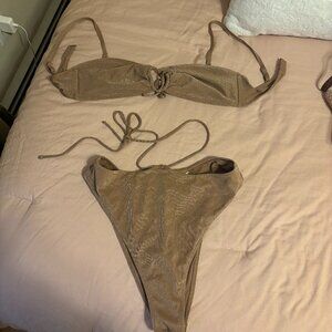 Abercombie Light Brown Shimmer Tie Up Waist Bikini Size Medium top/bottom